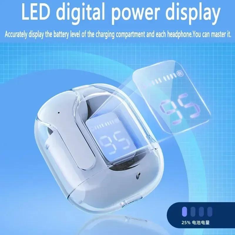 T2 Wireless Bluetooth Earphone Transparent HIFI Headphones LED Power Digital Display Stereo Sound Earphones for