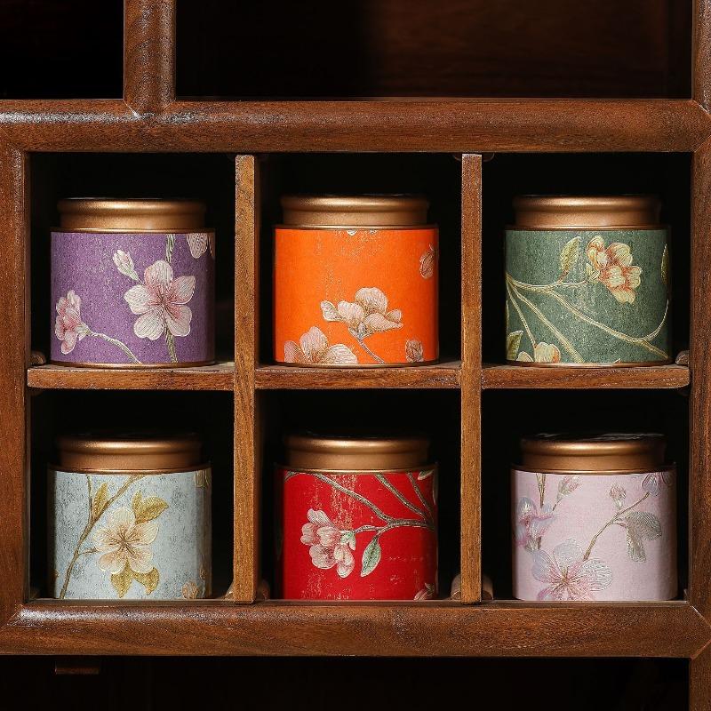Flower Pattern Empty Tea Tin Can Household Green Black Tea Sealed Jar Spice Jars Small Packaging Gift Box Tinplate Storage Can