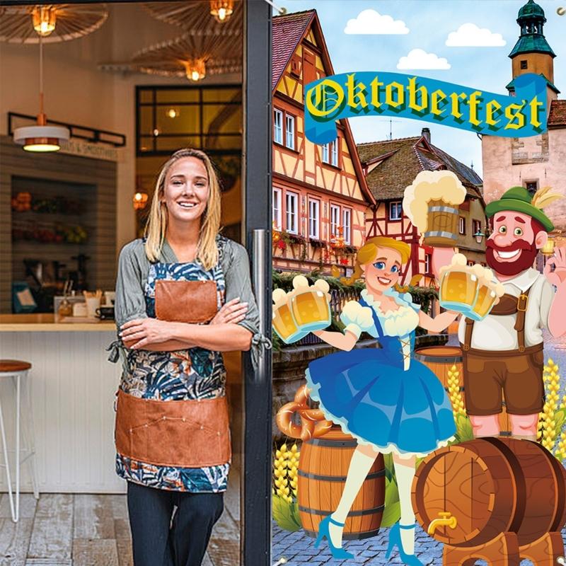 Oktoberfest Themed Party Decors 90X180Cm Durable Polyester Backdrops With Hanging Ropes For Event Celebration