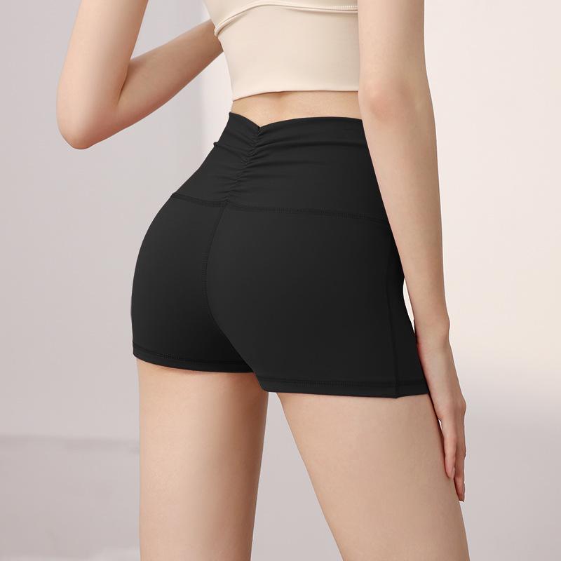 

Sports shorts, yoga shorts, women s high-waisted peach hip-lifting nude three-point pants, sports and fitness, quick-drying fitness cycling pants S чорний
