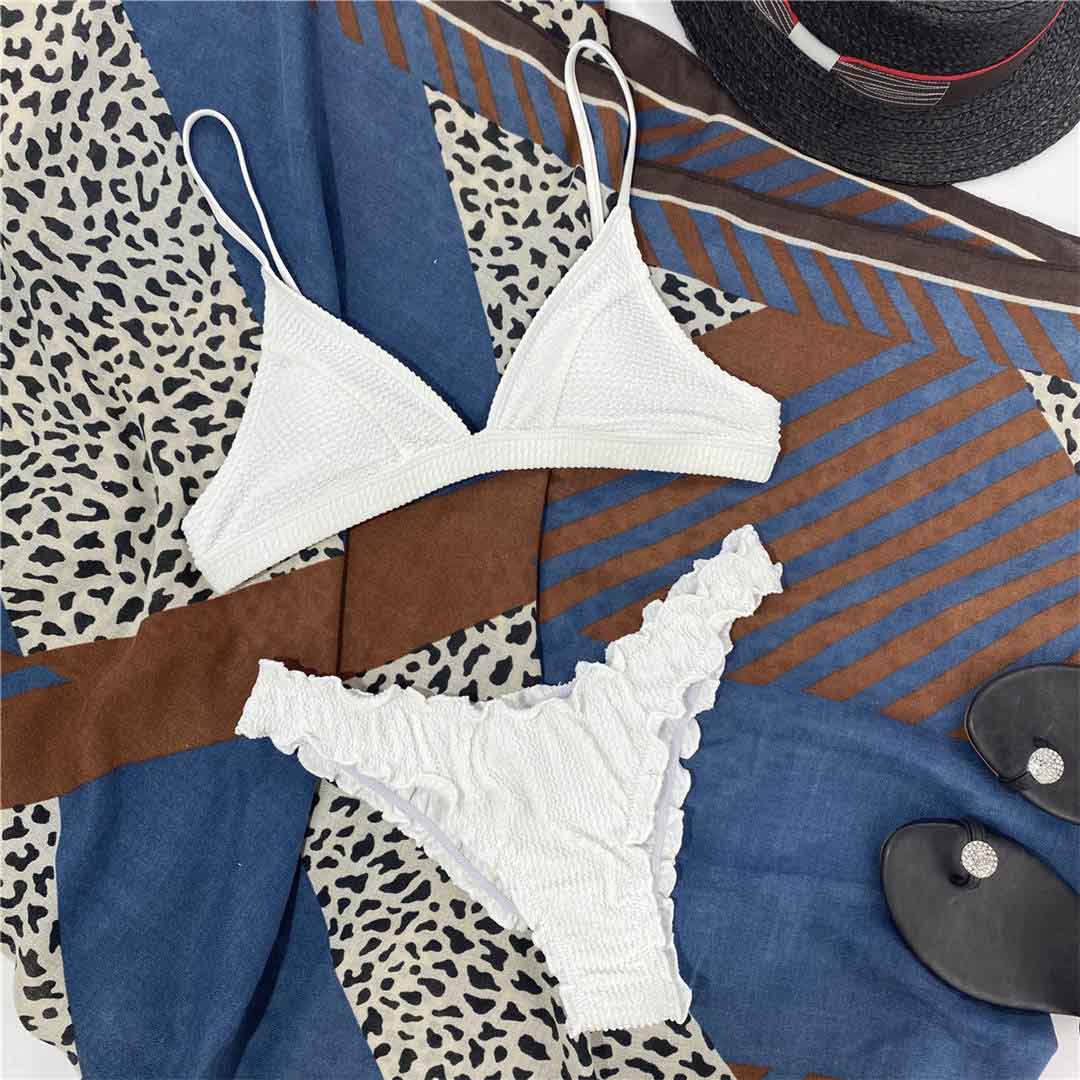 

Морщинистый бикини со средней талией, женский купальник, женские купальники, комплект бикини из двух частей, купальный костюм с рюшами и оборками, купальный костюм для плавания L белый