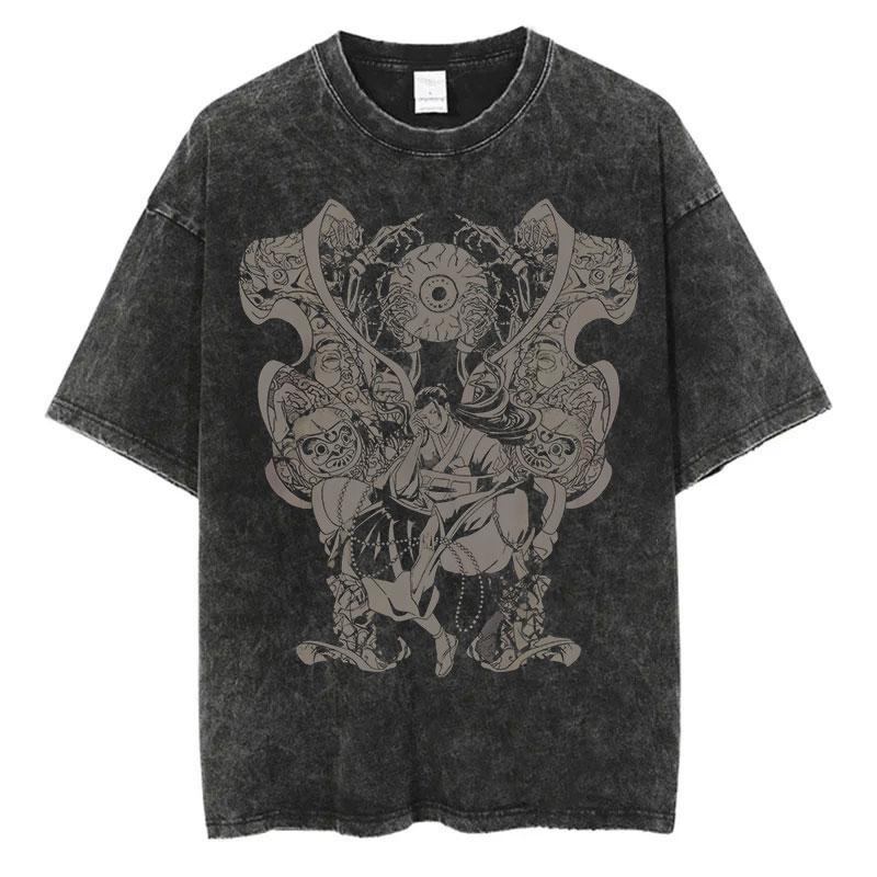 Harajuku Anime Jujutsu Kaisen Fushiguro Toji Printed Washed T Shirt Men Vintage Cotton T-shirts Manga Tee Hip Hop Male Tshirt