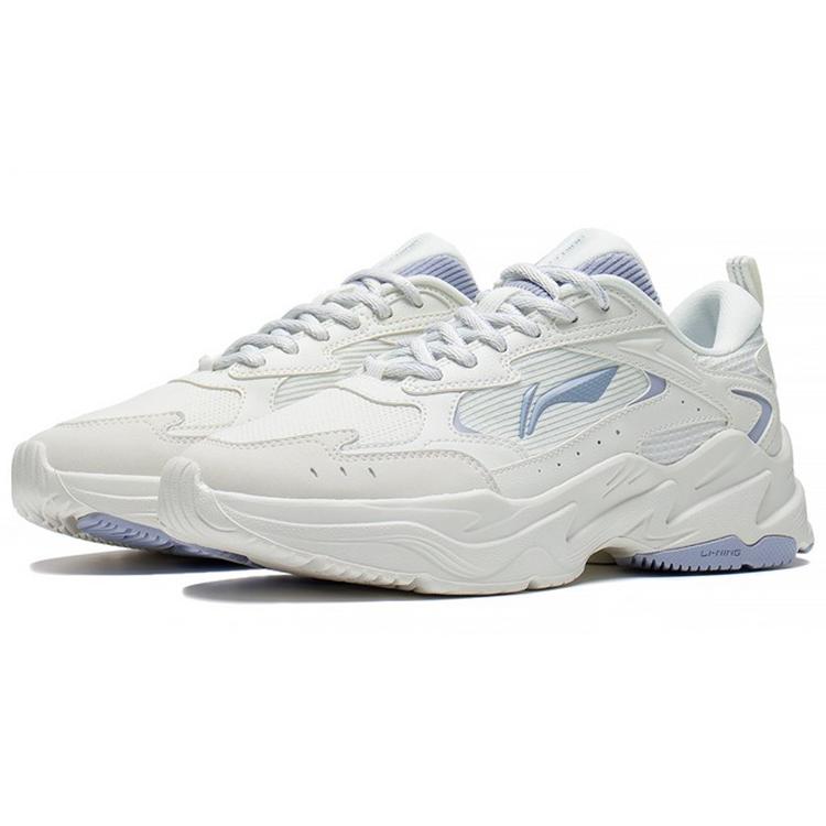 Li Ning Qixing Cushioning Slip Resistant Abrasion Resistant Rebound Low top Running Shoes Women's White Blue ARLS024-1