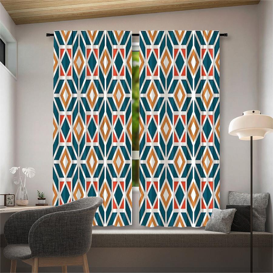 Diamond-shaped Stylish Design square checkered printed curtains, pole bag home decoration, room area decoration