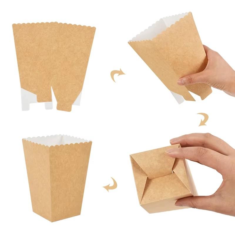 10Pcs Kraft Paper Popcorn Boxes Container, Birthday Party Movie Night Fries Cup, Snack Buckets Wedding Favors Gift Box Supplies
