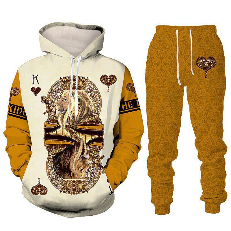 Trend Animal The Lion 3D Print Men's Tracksuit Sets Casual Hoodie And Pants 2pcs Sets Oversized Sweatshirt Fashion Men Clothing
