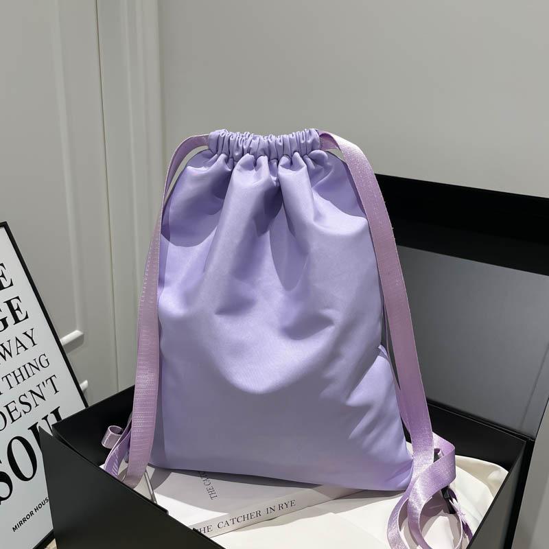 Schoolbag solid color Korean version drawstring retro versatile large capacity backpack female niche simple fashion personalized backpack
