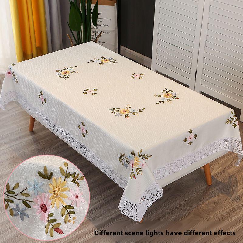 

Современная прямоугольная скатерть из хлопка и льна с ручной вышивкой, цвет свежий белый 140x200