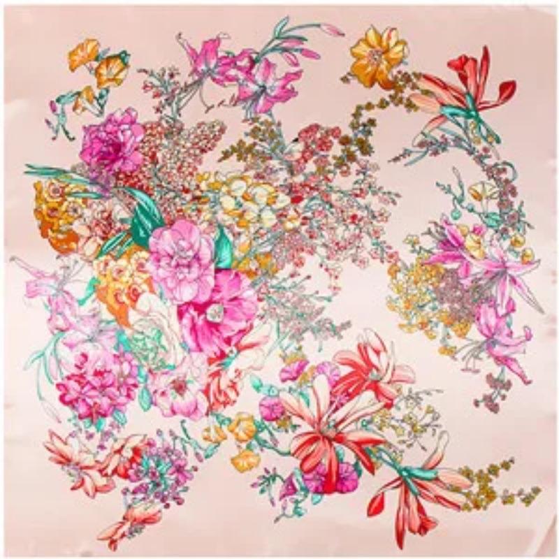90*90 cm Luxury Brand Butterfly Floral  Print  Women  Silk Scarf Europe Style Square Scarves four seasons Shawls Satin scarfs