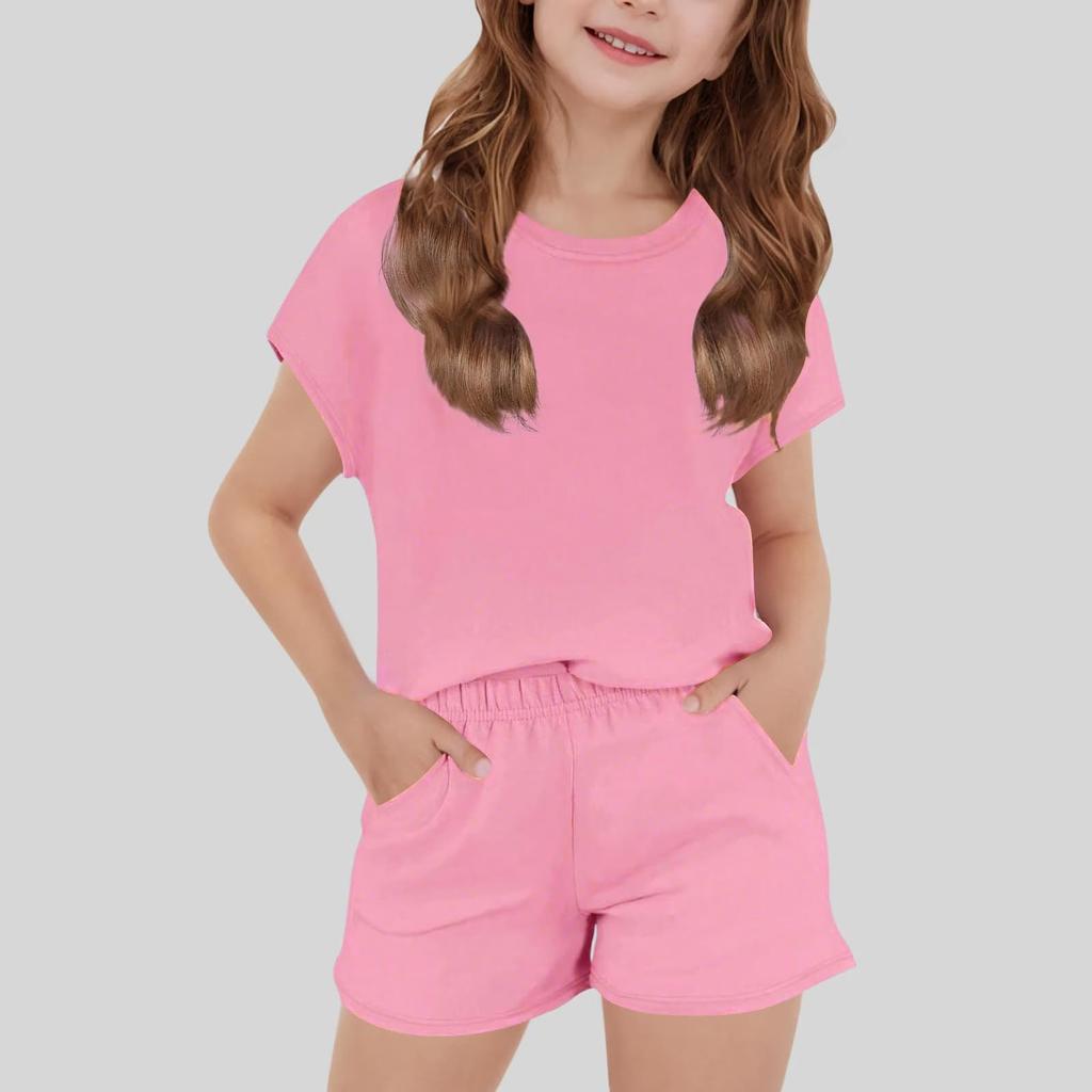 Einfaches Kurzarm-Oberteil und Shorts Set für Mädchen Lässiges Stilvolles Zweiteiliges Outfit