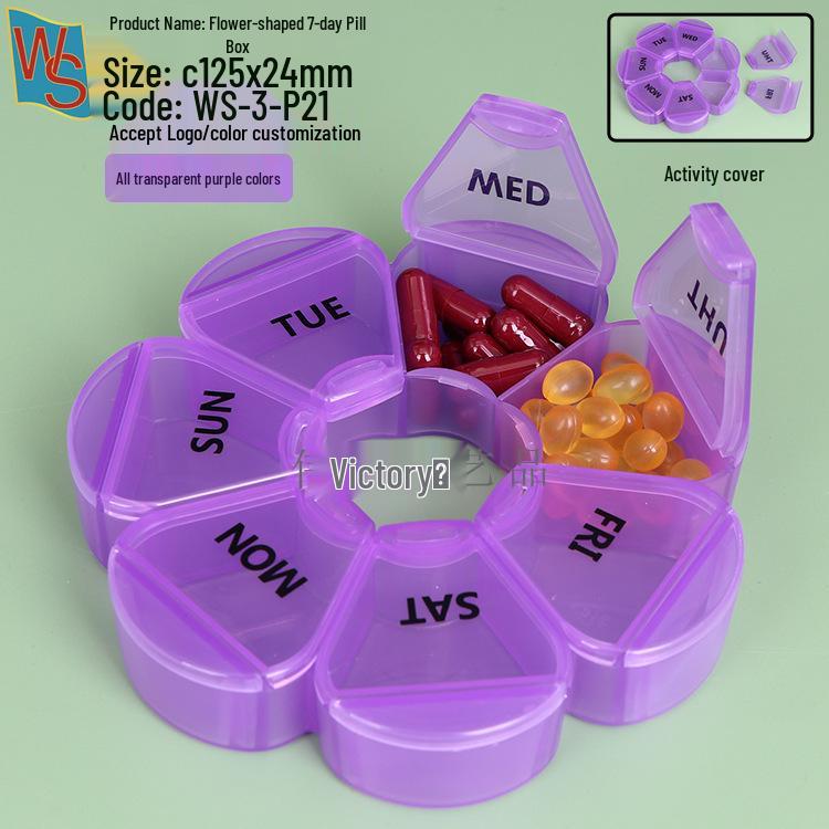 Colorful 7-Day Round Travel Pill Box with 7 Compartments - Weekly Medicine Dispenser