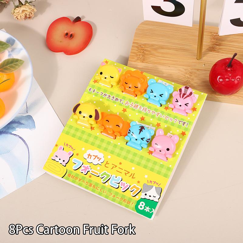 8Pcs Cartoon Animal Tiger Fruit Fork Cupcake Top Decoration Food Toothpicks Bento Box Accessories Dessert Tools