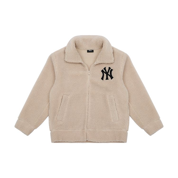 MLB Basic Logo Printed Fleece Collar Sherpa Jacket Unisex jackets Camel 3AJPF0316-50SAS