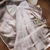 Bridal Hair Clip with Bow Faux Pearl Veil Wedding Headdress White Tulle Wedding Day Honeymoon Hair Accessory