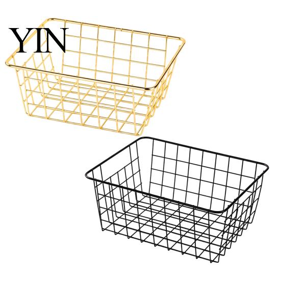 Decorative Metal Grid Baskets Iron Storage Basket, Nordic Style Wire Organizer Bin, Large Breathable Mesh Boxes Capacity Container for Kitchen