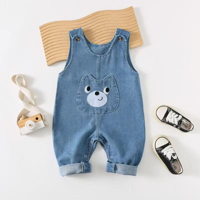 

Мультяшный детский джинсовый комбинезон без рукавов - Милый весенне-осенний ромпер для ползания 80cm