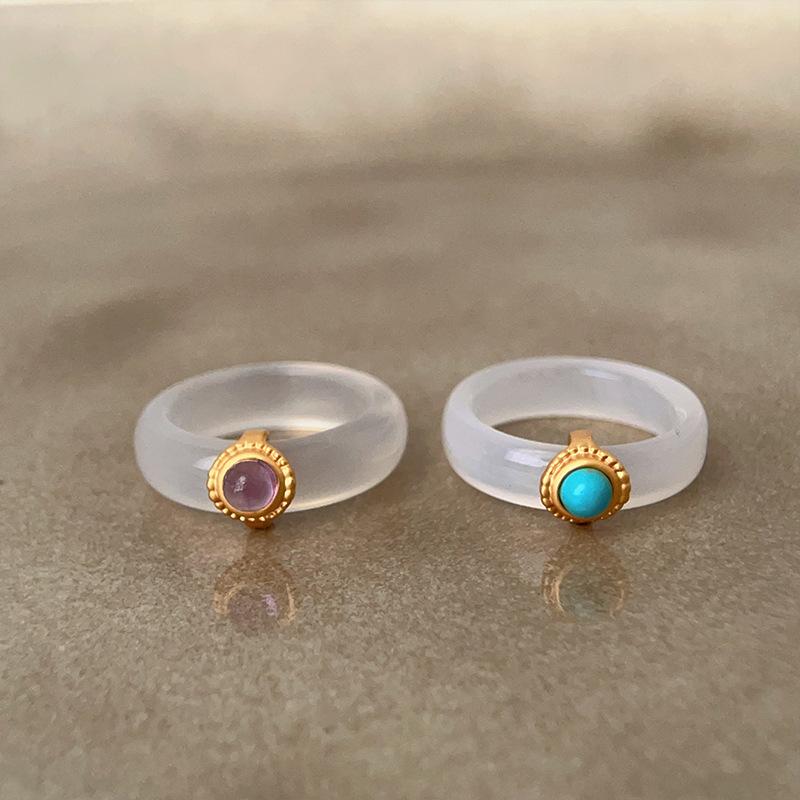 New Chinese Natural Stone Chalcedony Agate Ring Women'S Light Luxury Retro High-End Fashion Trend Versatile Ring Ring