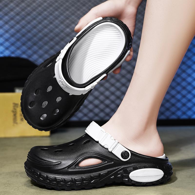 Mens Slide Shoes Pu Hole Mens Mules Anti-Skid Slide Shoes Thick Soft Platform Slide Stylish Plush Comfort Mens Sandal Shoes Summertime Shoes