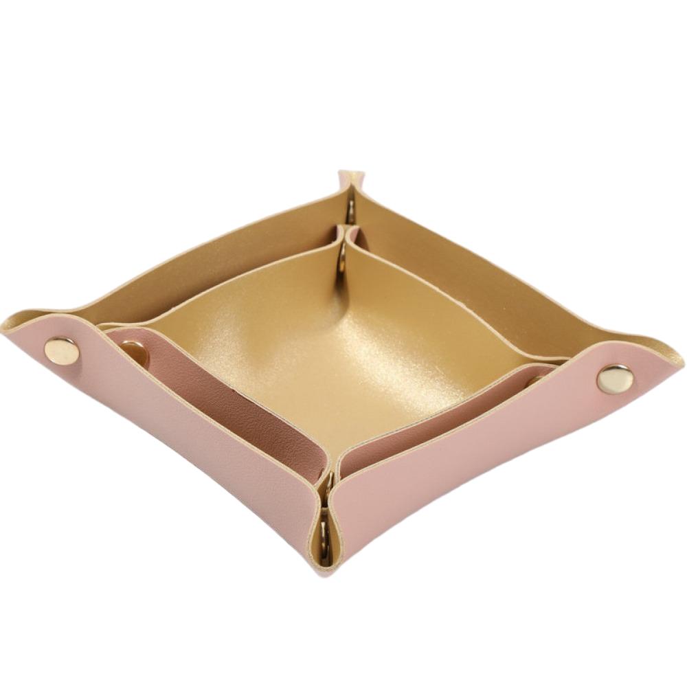 2PCS Nordic Leather Desktop Storage Tray PVC Leather Jewelry Cosmetic Key Storage Tray Desktop Folding Organizer Storage Box