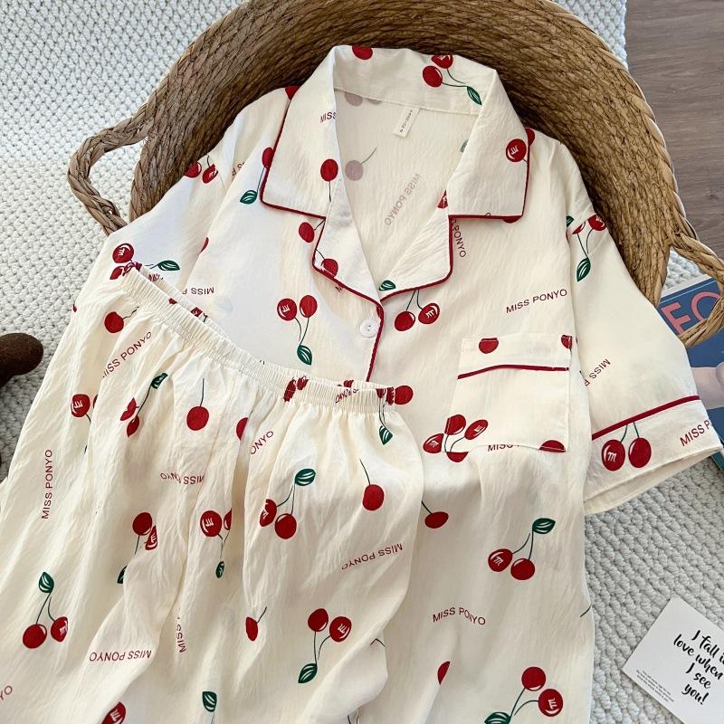 Summer New Pajamas Women's Short-sleeved Shorts Thin Cloud Cotton Cartoon Cute Large Size Korean Version Loungewear