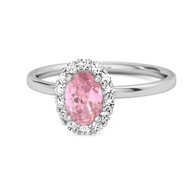 

Pink CZ Solitaire Halo Accents Women Wedding Ring - 925 Sterling Silver 9 біле золото кольору