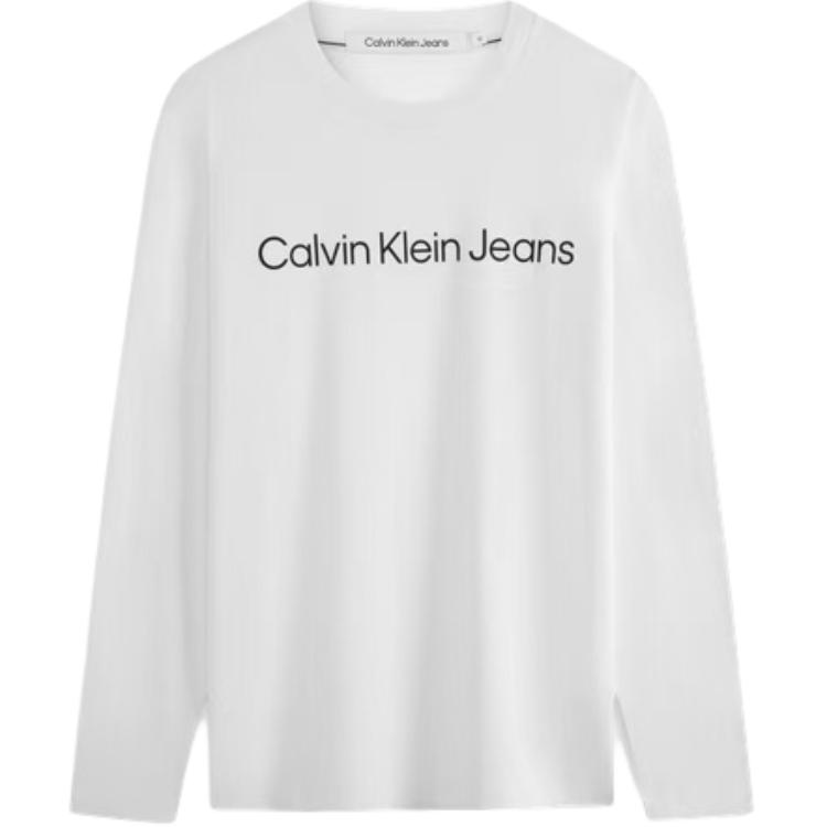 

Calvin Klein Модная минималистичная футболка с буквенным принтом, удобная, с круглым вырезом и длинным рукавом, мужские топы, цвет Moonlight-White J324901-YAF