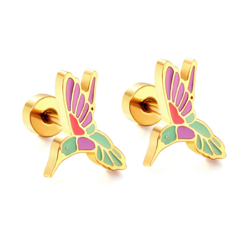 Cute Girls's Tiny Earrings Acrylic Childlike Animals Piercing Small Butterfly Stainless Steel Penguin Studs