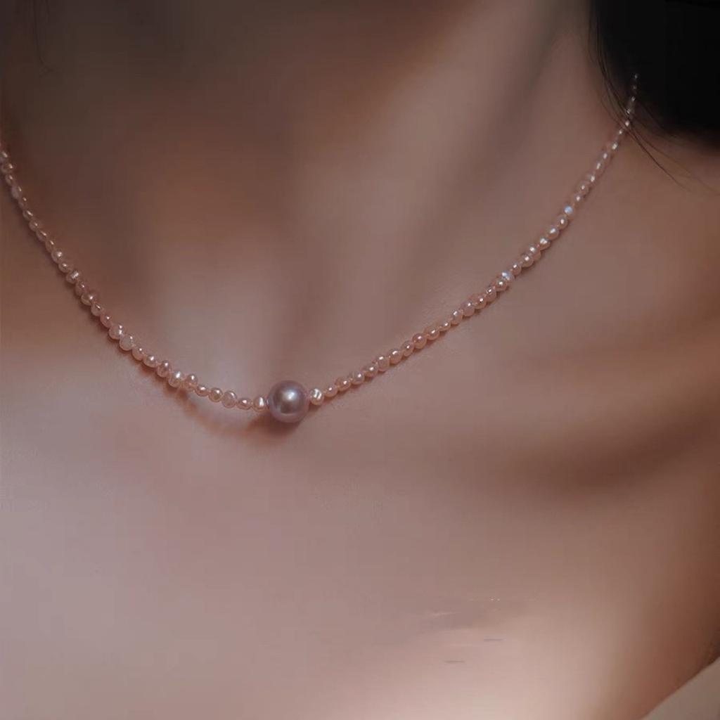 Pink Purple Crushed Silver Natural Baroque 3-4mm Extremely Small Pearl Necklace Necklace Necklace for Women