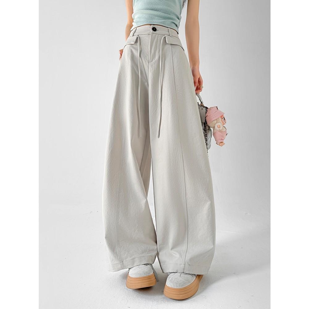 Spring 2026 High-Waist Lace-Up Straight Wide-Leg Trousers for Women