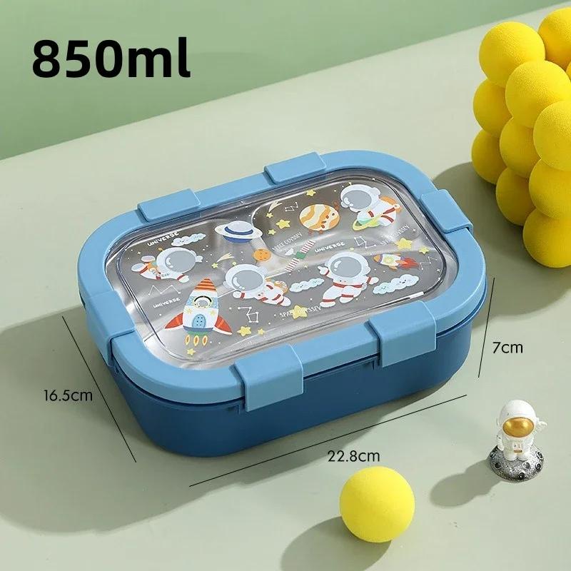 850ml Tragbare Lunchbox Kinder Bento Box mit Gabel Löffel Mikrowelle Ofen Auslaufsicher Edelstahl Lebensmittelbehälter für Kinder Schule