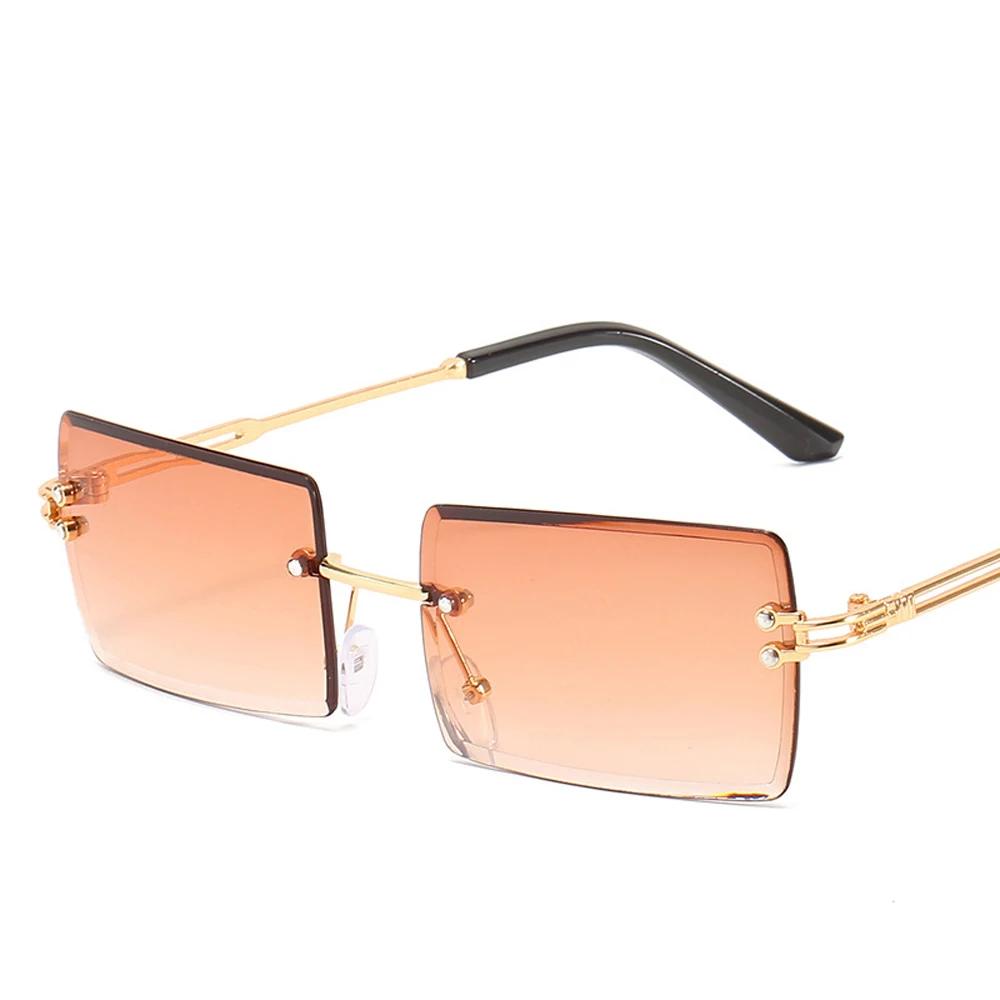 Rimless Rectangle Sun Glasses For Stylish Women And Men In Fashionable Brown Shades