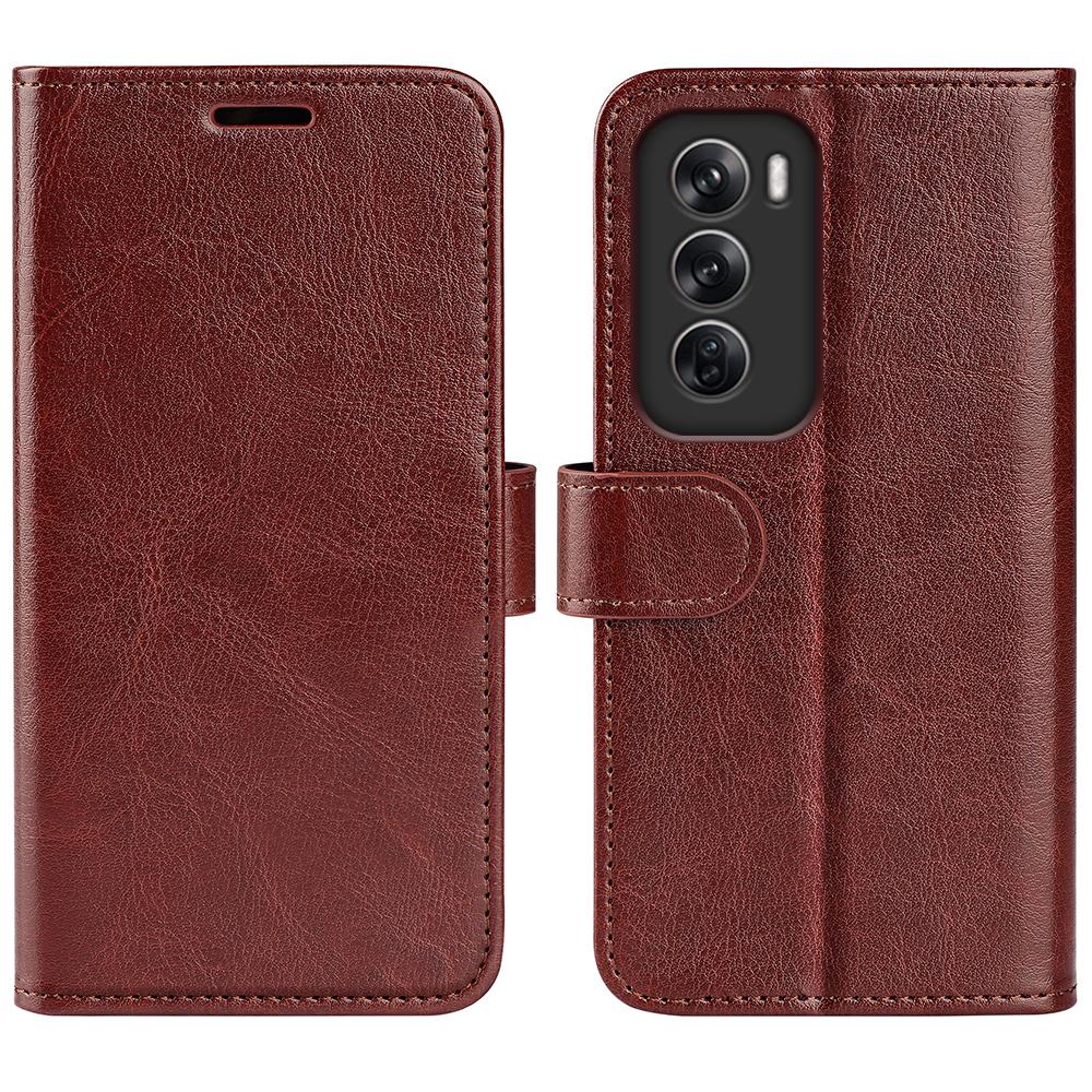 

For Oppo Reno12 5G (Global) Leather Case Crazy Horse Texture Stand Wallet Phone Cover Brown