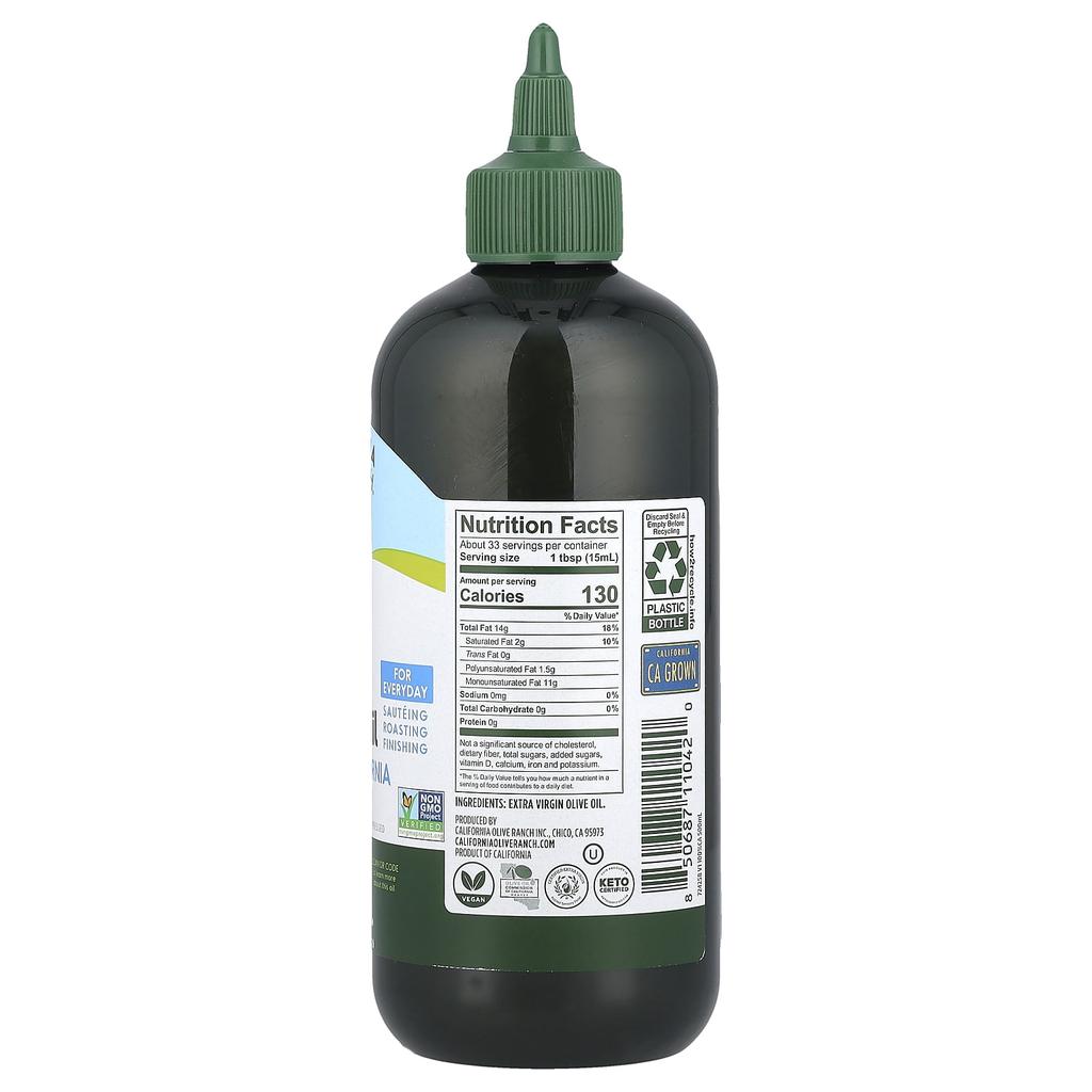 California Olive Ranch Chef's Bottle™, Extra Virgin Olive Oil, 100% Californian, 500 Ml (16.9 Fl Oz)