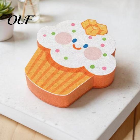 Quick Drying Kitchen Sponge Double-Sided Cellulose Scrub Sponges, Cute Dessert Patterns Non-Scratch Wood Pulp Sustainable Household Cleaning