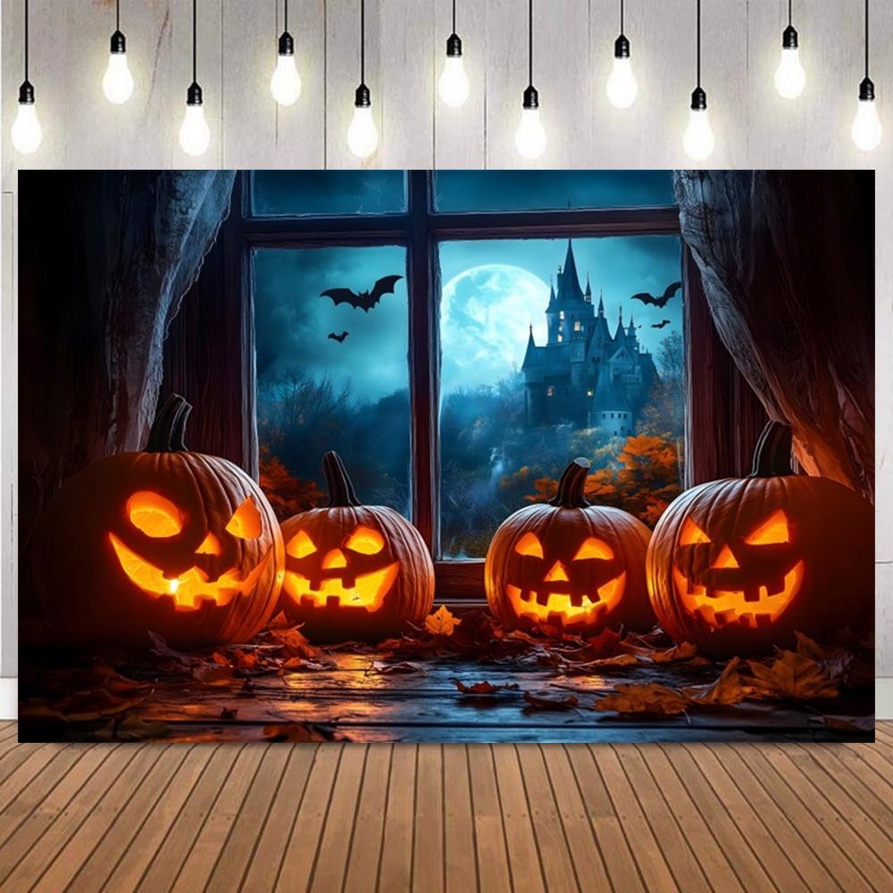 Halloween Day Theme Backdrop Pumpkin Bat Ghost Castle Balloon Kid Portrait Party Decor Photography Background Banner Supplies