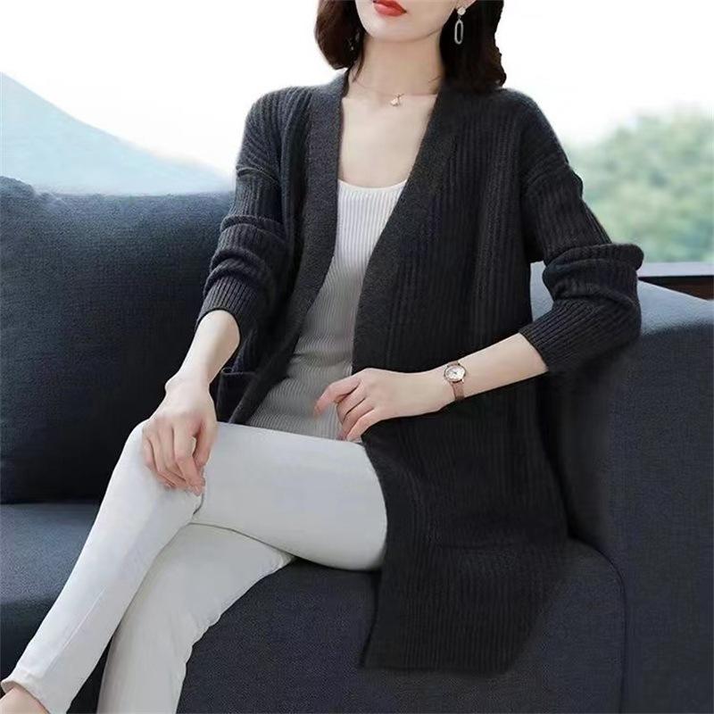 

Women s Long V-neck Cardigan Autumn Winter Casual Fashion Knitted Cashmere Sweater Jacket 2XL