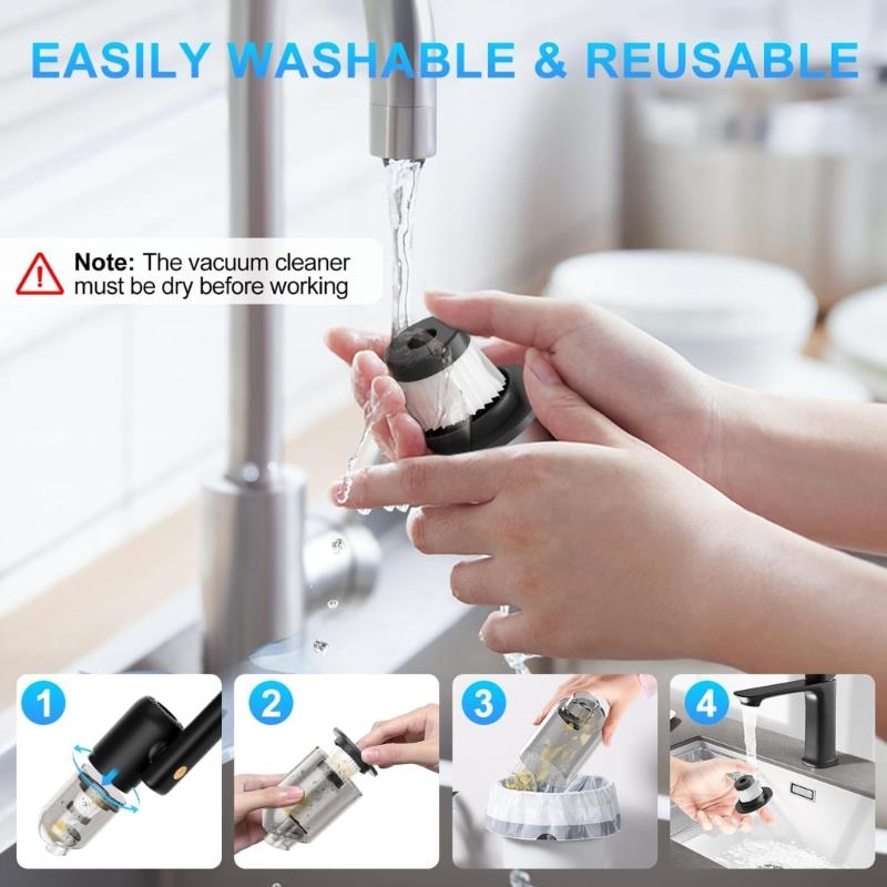 Portable Rechargeable Car Vacuum Cleaner with 2 LED Light Handheld High Speed Motor Dry Wet Electric Dust Cleaning Tool