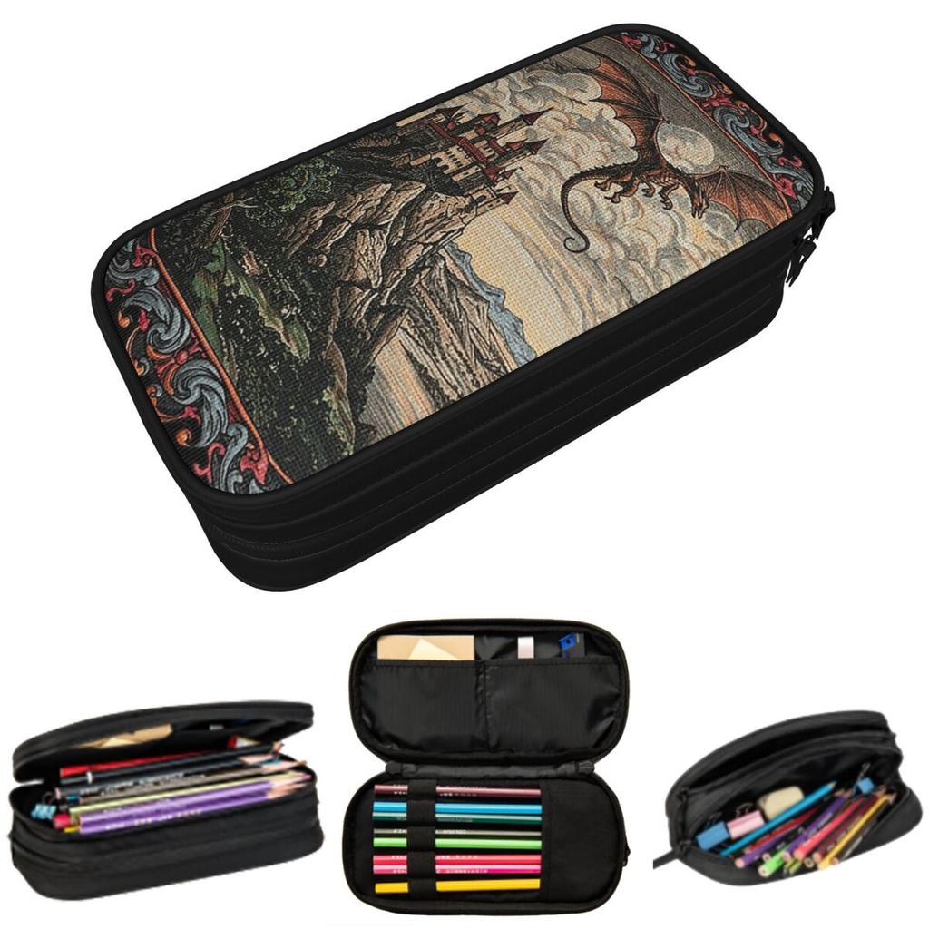 Trousse à crayons Dragon Mythique Fantaisie et Château pour Enfants Boîte à Crayons Scolaire Sac à Crayons Fournitures de Papeterie Sac Porte-Crayons