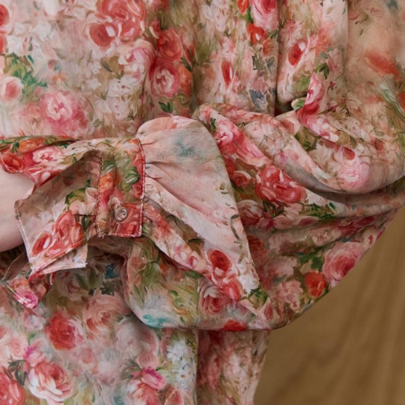 MAXZA Flower Pattern Ruffle Collar Chiffon Blouse Ze05qb005nh