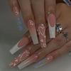 24 Stück Mittellange Klebenägel mit Schleifen-Design Lange Sargform Künstliche Nägel Set für Nagelkunst-Dekoration und Styling
