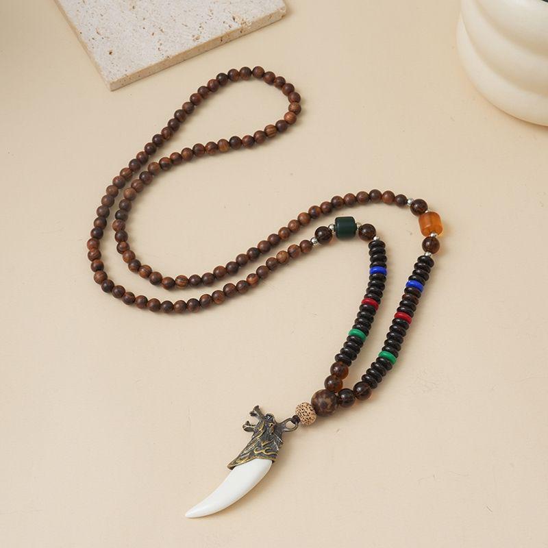 Ethnic Style Wood Necklace & Prayer Beads - Unisex Versatile Chicken Wing Wood Sweater Chain