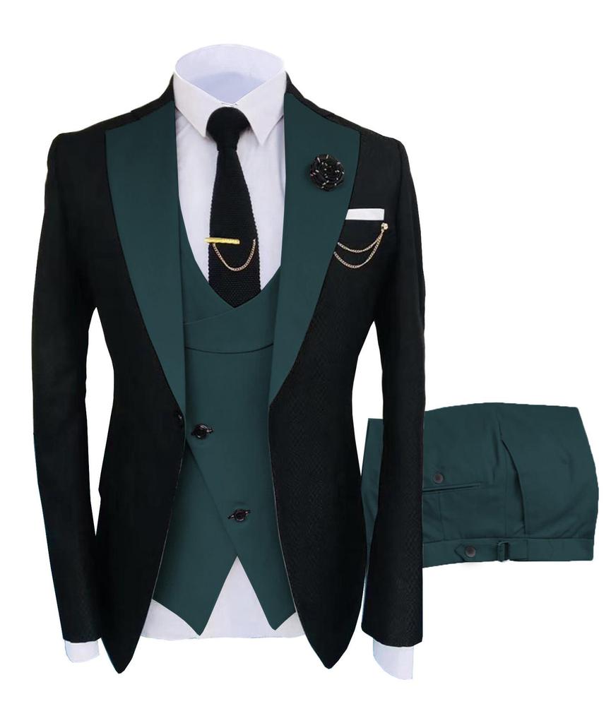 Men's Slim Fit Wedding & Business Tuxedo Suit Set with Vest & Pants