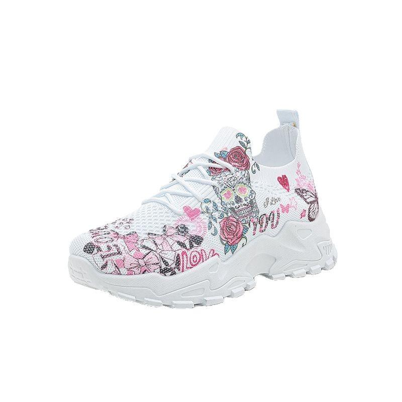 Large size foreign trade fashion printing ventilation hole sports and leisure single shoes new lace-up soft sole multi-color