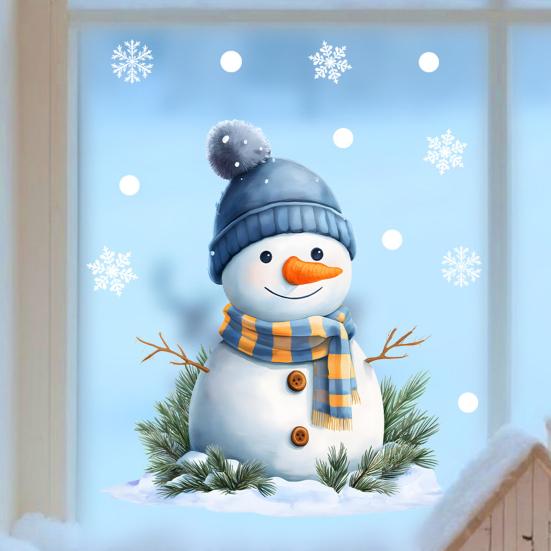 Christmas Window Sticker Removable Waterproof PVC Xmas Snowman Static Glass Cling Holiday Party Decoration Decal
