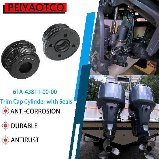 4PCS Tilt Cap/Gland with Seals Replacement for 61A-43811-00-00 Fit for Yamaha Outboards 200 225 250 300HP V6 3.3L End Cap Tilt Cylinder FSM022 Pack