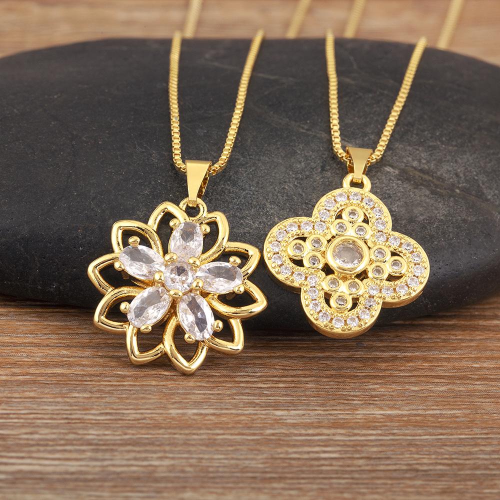 Nidin Light Luxury Heart/Flower Shape Elegant Aesthetic Charm Pendant Necklace For Women Men Birthday Party Jewelry Accessories