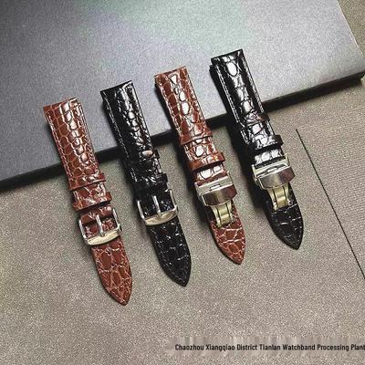 Men's Alligator Pattern Leather Watch Strap, Pin & Butterfly Buckles - Women's Accessories In Stock