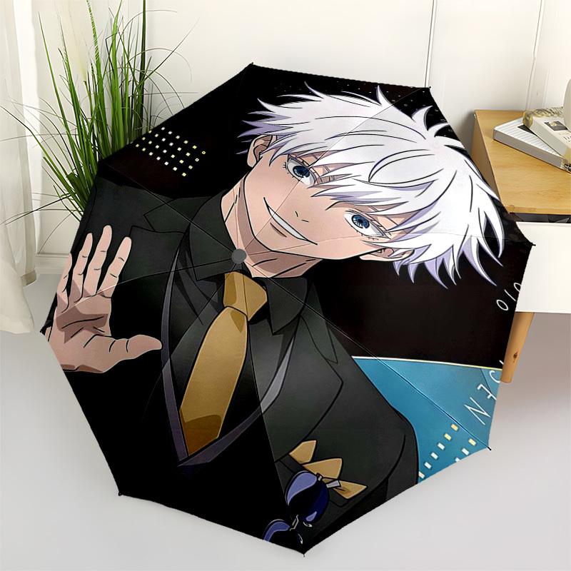 1pc Jujutsu Kaisen Satoru Gojo Inspired Automatic Opening Folding Umbrella with 8-Bone Iron Frame - Portable for Fans, Travelers, Everyday Use, Festiv