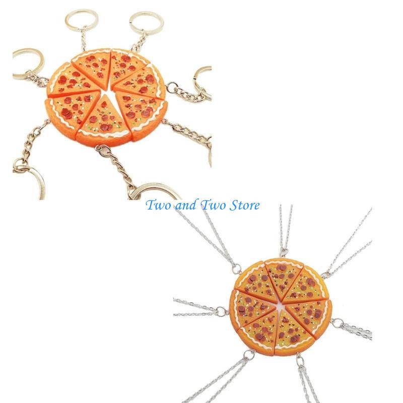 HX6F Set mit 7 modischen Pizza-Halsketten-/Schlüsselanhänger-Sets Dekoration für Foodie-Paare