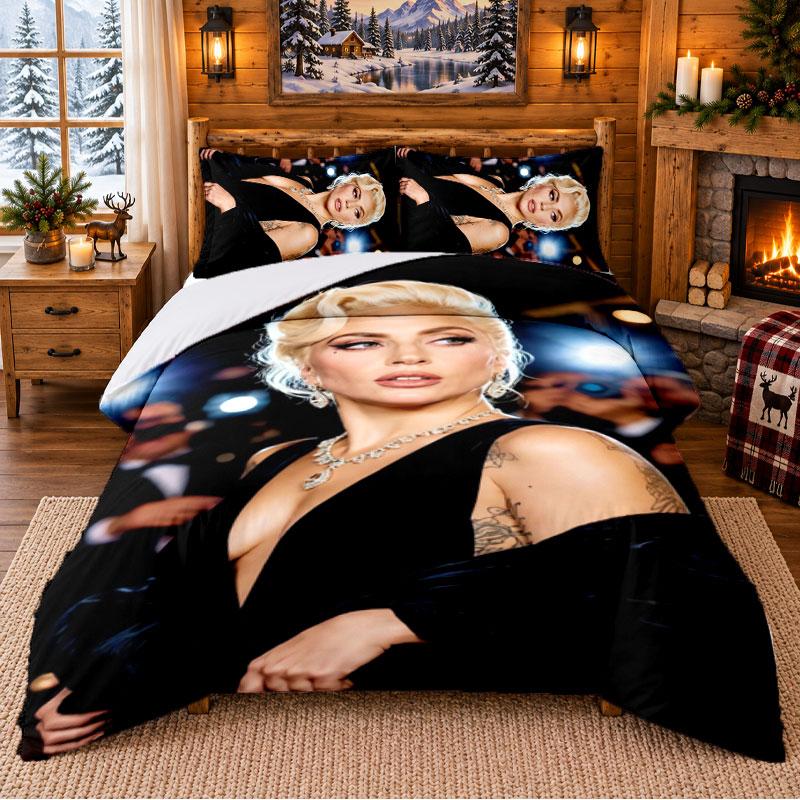 Juego de Ropa de Cama con Estampado de Lady Gaga de 3 Piezas Sábana y Fundas de Almohada Para Dormitorio Interior